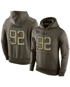NFL Men's New York Giants #92 Michael Strahan Stitched Green Olive Salute To Service KO Performance Hoodie