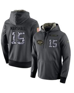 NFL Men's New York Jets #15 Brandon Marshall Stitched Black Anthracite Salute to Service Player Performance Hoodie