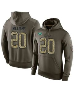 NFL Men's New York Jets #20 Marcus Williams Stitched Green Olive Salute To Service KO Performance Hoodie