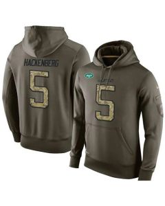 NFL Men's New York Jets #5 Christian Hackenberg Stitched Green Olive Salute To Service KO Performance Hoodie