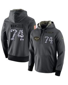 NFL Men's New York Jets #74 Nick Mangold Stitched Black Anthracite Salute to Service Player Performance Hoodie