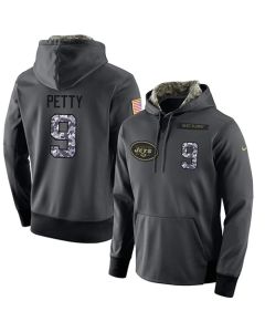 NFL Men's New York Jets #9 Bryce Petty Stitched Black Anthracite Salute to Service Player Performance Hoodie