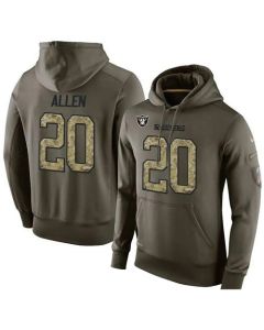 NFL Men's Oakland Raiders #20 Nate Allen Stitched Green Olive Salute To Service KO Performance Hoodie