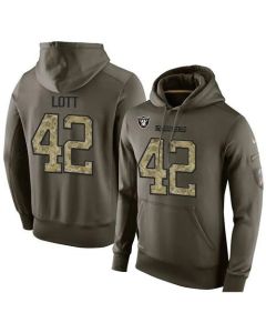 NFL Men's Oakland Raiders #42 Ronnie Lott Stitched Green Olive Salute To Service KO Performance Hoodie