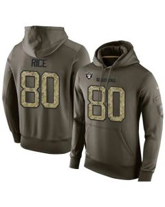 NFL Men's Oakland Raiders #80 Jerry Rice Stitched Green Olive Salute To Service KO Performance Hoodie