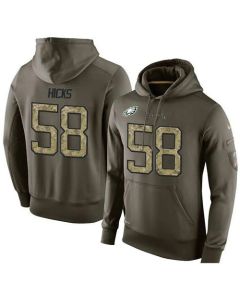 NFL Men's Philadelphia Eagles #58 Jordan Hicks Stitched Green Olive Salute To Service KO Performance Hoodie