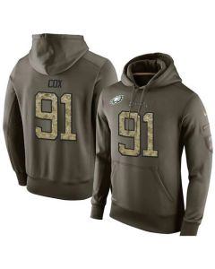 NFL Men's Philadelphia Eagles #91 Fletcher Cox Stitched Green Olive Salute To Service KO Performance Hoodie