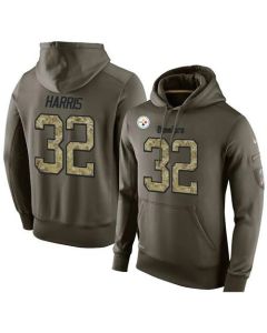 NFL Men's Pittsburgh Steelers #32 Franco Harris Stitched Green Olive Salute To Service KO Performance Hoodie