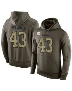 NFL Men's Pittsburgh Steelers #43 Troy Polamalu Stitched Green Olive Salute To Service KO Performance Hoodie