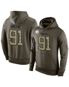 NFL Men's Pittsburgh Steelers #91 Kevin Greene Stitched Green Olive Salute To Service KO Performance Hoodie