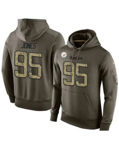 NFL Men's Pittsburgh Steelers #95 Jarvis Jones Stitched Green Olive Salute To Service KO Performance Hoodie