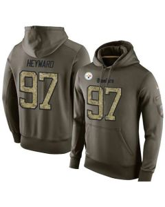 NFL Men's Pittsburgh Steelers #97 Cameron Heyward Stitched Green Olive Salute To Service KO Performance Hoodie