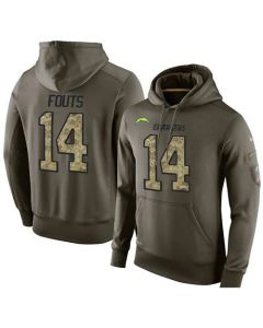 NFL Men's San Diego Chargers #14 Dan Fouts Stitched Green Olive Salute To Service KO Performance Hoodie