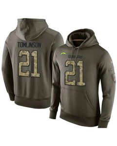 NFL Men's San Diego Chargers #21 LaDainian Tomlinson Stitched Green Olive Salute To Service KO Performance Hoodie
