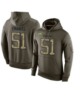 NFL Men's San Diego Chargers #51 Kyle Emanuel Stitched Green Olive Salute To Service KO Performance Hoodie