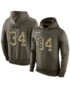 NFL Men's Seattle Seahawks #34 Thomas Rawls Stitched Green Olive Salute To Service KO Performance Hoodie