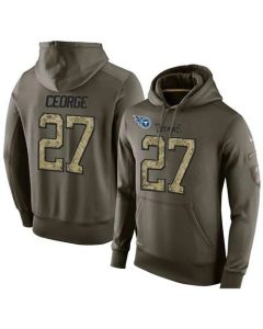 NFL Men's Tennessee Titans #27 Eddie George Stitched Green Olive Salute To Service KO Performance Hoodie