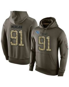 NFL Men's Tennessee Titans #91 Derrick Morgan Stitched Green Olive Salute To Service KO Performance Hoodie