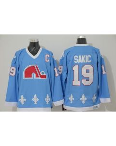 Nordiques #19 Joe Sakic Light Blue CCM Throwback Stitched NHL Jersey