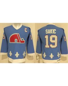 Nordiques #19 Joe Sakic Light Blue Stitched Youth NHL Jersey
