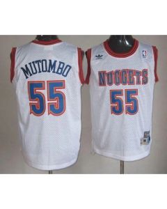 Nuggets #55 Dikembe Mutombo White Swingman Throwback Stitched NBA Jersey