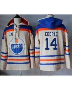 Oilers #14 Jordan Eberle Cream Sawyer Hooded Sweatshirt Stitched NHL Jersey