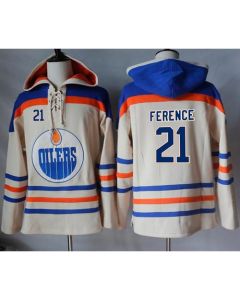 Oilers #21 Andrew Ference Cream Sawyer Hooded Sweatshirt Stitched NHL Jersey