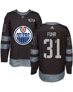 Oilers #31 Grant Fuhr Black 1917-2017 100th Anniversary Stitched NHL Jersey