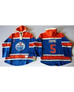 Oilers #5 Mark Fayne Light Blue Sawyer Hooded Sweatshirt Stitched NHL Jersey