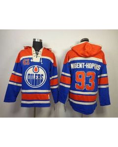 Oilers #93 Nugent-Hopkins Light Blue Sawyer Hooded Sweatshirt Stitched NHL Jersey