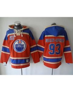 Oilers #93 Ryan Nugent-Hopkins Orange Sawyer Hooded Sweatshirt Stitched NHL Jersey
