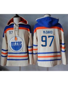 Oilers #97 Connor McDavid Cream Sawyer Hooded Sweatshirt Stitched NHL Jersey