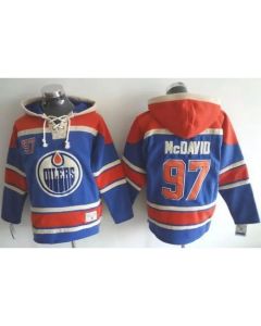 Oilers #97 Connor McDavid Light Blue Sawyer Hooded Sweatshirt Stitched NHL Jersey