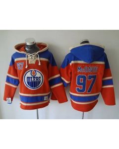 Oilers #97 Connor McDavid Orange Sawyer Hooded Sweatshirt Stitched NHL Jersey