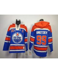Oilers #99 Wayne Gretzky Light Blue Sawyer Hooded Sweatshirt Stitched NHL Jersey