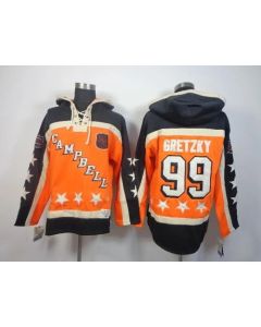 Oilers #99 Wayne Gretzky Orange All Star Sawyer Hooded Sweatshirt Stitched NHL Jersey