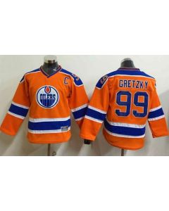 Oilers #99 Wayne Gretzky Orange CCM Throwback Stitched Youth NHL Jersey