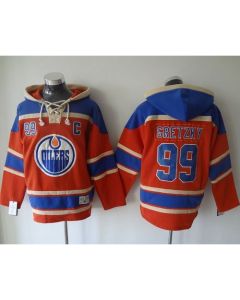 Oilers #99 Wayne Gretzky Orange Sawyer Hooded Sweatshirt Stitched NHL Jersey