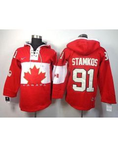 Olympic CA. #91 Steven Stamkos Red Sawyer Hooded Sweatshirt Stitched NHL Jersey