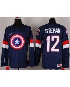 Olympic Team USA #12 Derek Stepan Navy Blue Captain America Fashion Stitched NHL Jersey