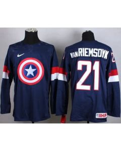 Olympic Team USA #21 James van Riemsdyk Navy Blue Captain America Fashion Stitched NHL Jersey