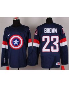 Olympic Team USA #23 Dustin Brown Navy Blue Captain America Fashion Stitched NHL Jersey