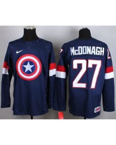 Olympic Team USA #27 Ryan McDonagh Navy Blue Captain America Fashion Stitched NHL Jersey