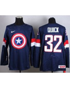 Olympic Team USA #32 Jonathan Quick Navy Blue Captain America Fashion Stitched NHL Jersey