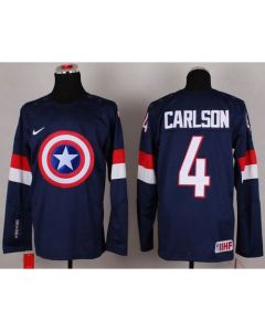 Olympic Team USA #4 John Carlson Navy Blue Captain America Fashion Stitched NHL Jersey