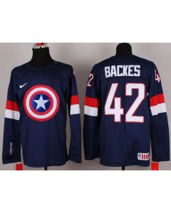 Olympic Team USA #42 David Backes Navy Blue Captain America Fashion Stitched NHL Jersey