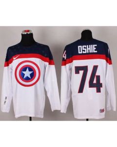 Olympic Team USA #74 T. J. Oshie White Captain America Fashion Stitched NHL Jersey