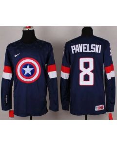 Olympic Team USA #8 Joe Pavelski Navy Blue Captain America Fashion Stitched NHL Jersey