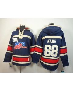 Olympic Team USA #88 Patrick Kane Navy Blue Throwback Sawyer Hooded Sweatshirt Stitched NHL Jersey