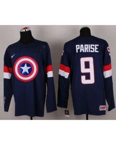 Olympic Team USA #9 Zach Parise Navy Blue Captain America Fashion Stitched NHL Jersey